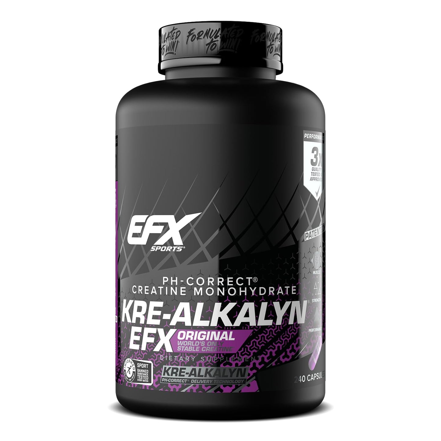 EFX Sports Kre-Alkalyn EFX | pH Correct Creatine Monohydrate Pill Supplement | Strength, Muscle Growth & Performance | 120 Servings, 240 Capsules