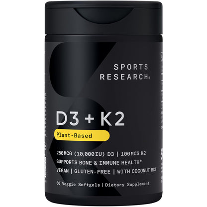 Sports Research® Vitamin D3 + K2 with 10,000iu of Plant-Based D3 & 100mcg of Vitamin K2 as MK-7 | Non-GMO Verified & Vegan Certified 60ct Sports Research buy supplements Au