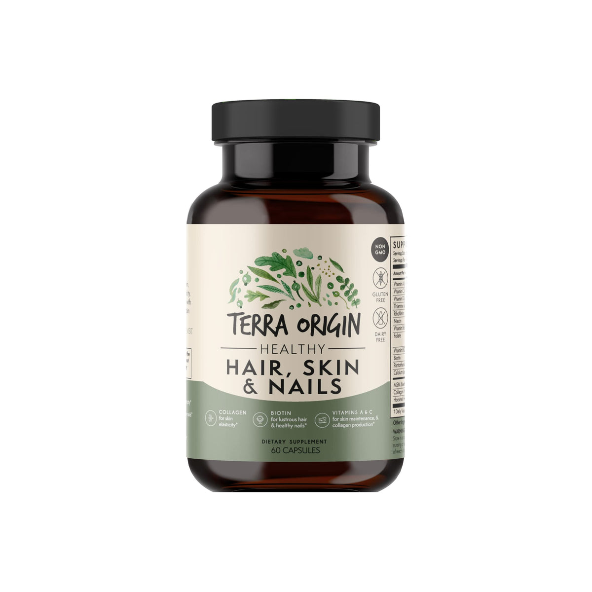 TERRA ORIGIN Healthy Hair, Skin and Nails Supplement | Collagen, Biotin, Horsetail & B-Complex | Supports Hair Strength, Skin Elasticity & Nail Growth | Vitamins for Women and Men | 60 Capsules TERRA ORIGINBuy Supplements Australia
