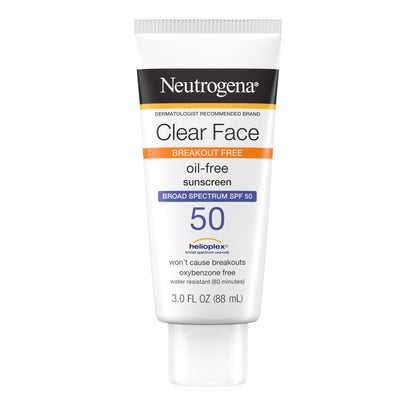 Neutrogena Clear Face Sunscreen Lotion for Acne-Prone Skin, Broad Spectrum SPF 50, Sunscreen for Face & Oily Skin