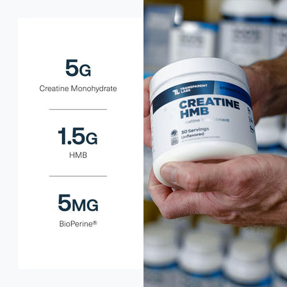 Transparent Labs Creatine HMB - Creatine Monohydrate Powder with HMB for Muscle Growth, Increased Strength, Enhanced Energy Output
