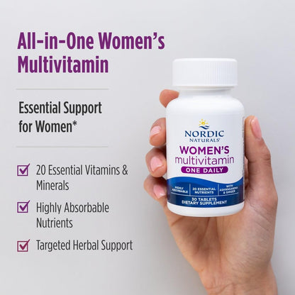 Nordic Naturals Women’s Multivitamin One Daily - Skin, Hair, Energy, & Bone Support - Immunity Supplement - 20 Essential Nutrients - 30 Tablets - 30 Servings Nordic NaturalsBuy Supplements Australia