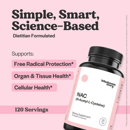 Wholesome Story NAC Supplement N Acetyl Cysteine 600 mg | Liver, Lung & Fertility Support | 120 Capsules | 120 Serving Supply