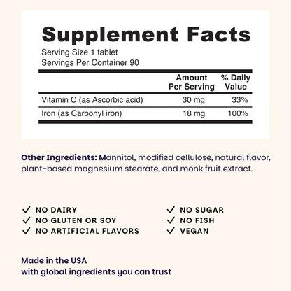 EZ Melts Iron - Supplement for Daily Energy & Iron Support - with Vitamin C - No Artificial Flavors - Non-GMO & Vegan - Zesty Orange
