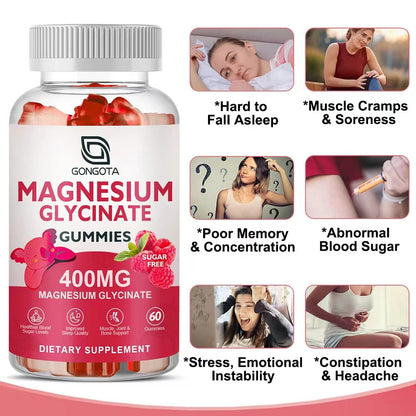 Magnesium Glycinate Gummies 400 mg with 100 mg Composite magnesium - Chelated Magnesium Potassium Supplement with Vitamin D, B6 Supports Calm, Sleep, Memory & Muscle