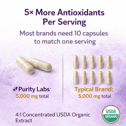 Purity Labs Trans-Resveratrol Supplement 5,000 mg Equivalent per Serving with Quercetin, USDA Organic High Potency Antioxidant,