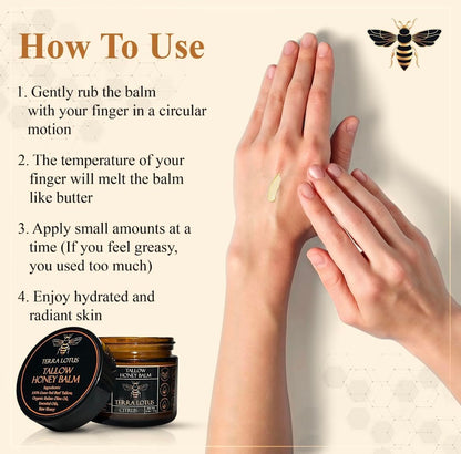 Terra Lotus - Organic Grass-Fed Beef Tallow Balm with Raw Honey - Moisturizing Cream