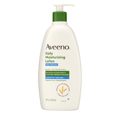 Aveeno Sheer Hydration Fragrance-Free Daily Moisturizing Lotion with Prebiotic Oat for Dry Skin, Lightweight