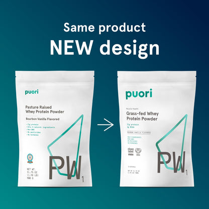 Puori Whey Protein Powder, Bourbon Vanilla - PW1 Pasture-Raised, Grass-Fed Whey Protein Powder Drink Mix containing BCAA Amino Acids - Post-Workout Supplement