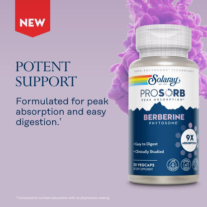 SOLARAY Berberine Phytosome - 9X Absorption and Easy-to-Digest - Standardized to 30% Berberine HCl - Vegan, Made Without Soy