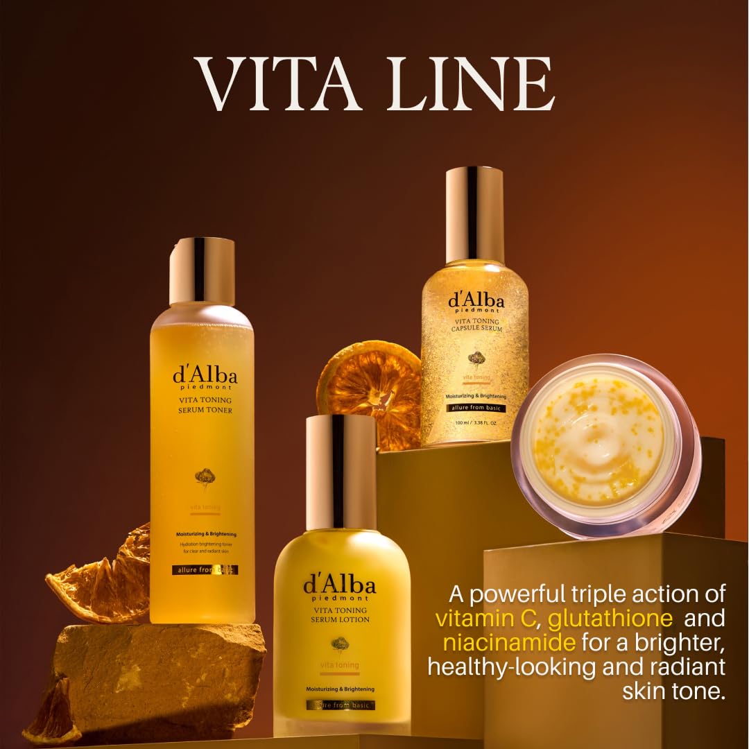 d'alba Piedmont White Truffle Vita Toning Serum Toner, Glass Skin with Double Vitamin Skincare, Face Moisturizer, (6.09 fl. oz)