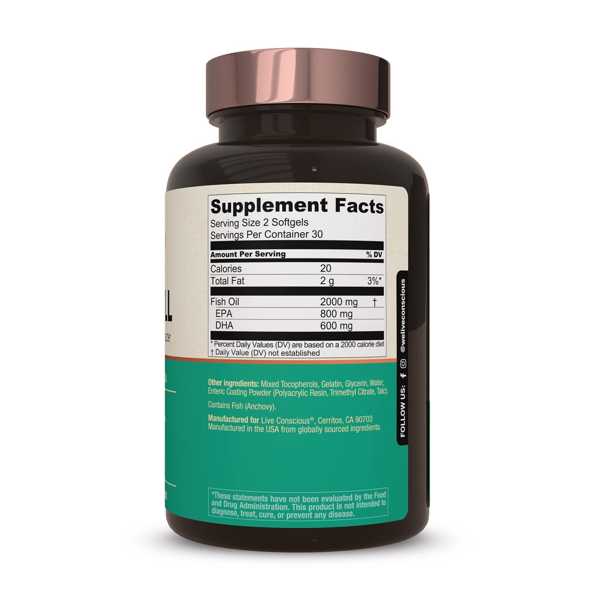 Live Conscious OmegaWell Omega 3 Fish Oil - 2000mg Capsules: Heart, Brain, & Joint Support - 800 mg EPA 600 mg DHA - Sustainably Sourced - Softgels - 30 Day Supply Live ConsciousBuy Supplements Australia