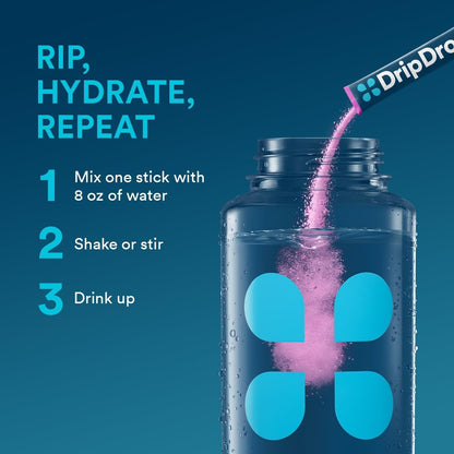 DripDrop Hydration Packets - Bold Variety Pack - Single Serve Electrolytes Powder Drink Mix - Watermelon, Berry, Lemon, Orange