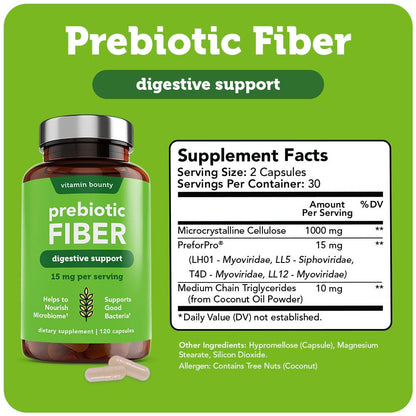 Vitamin Bounty Prebiotic Capsules - PreforPro® Prebiotics Supplement for Women & Men Digestive Health & Advanced Gut Health – No Fiber, No Bloating