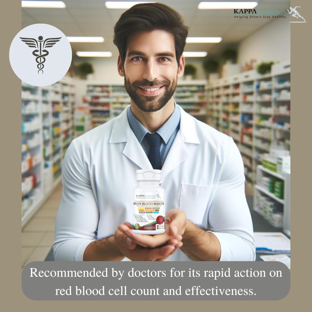 KAPPA NUTRITION Iron 26mg, Vitamin C & Orange 150mg, Folate 667mcg DFE, Vitamin B12, Beetroot, Brewers Yeast, Broccoli & MCT Oil 9 in 1 Advanced Complex (60 Capsules) KAPPA NUTRITIONBuy Supplements Australia