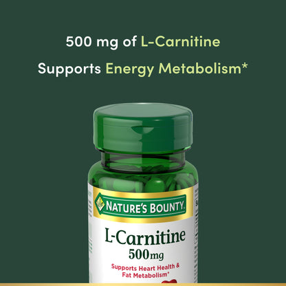 Nature's Bounty L-Carnitine, Supports Heart Health & Fat Metabolism, Amino Acid Supplement, 500 mg, 30 Tablets
