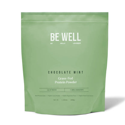 Be Well by Kelly Mint Chocolate Grass-Fed Beef Protein Powder, 23G of Protein & 1G of Carbs (4 Ingredients, 30 Servings) 9 Amino Acids + 3 BCAAs No Soy,