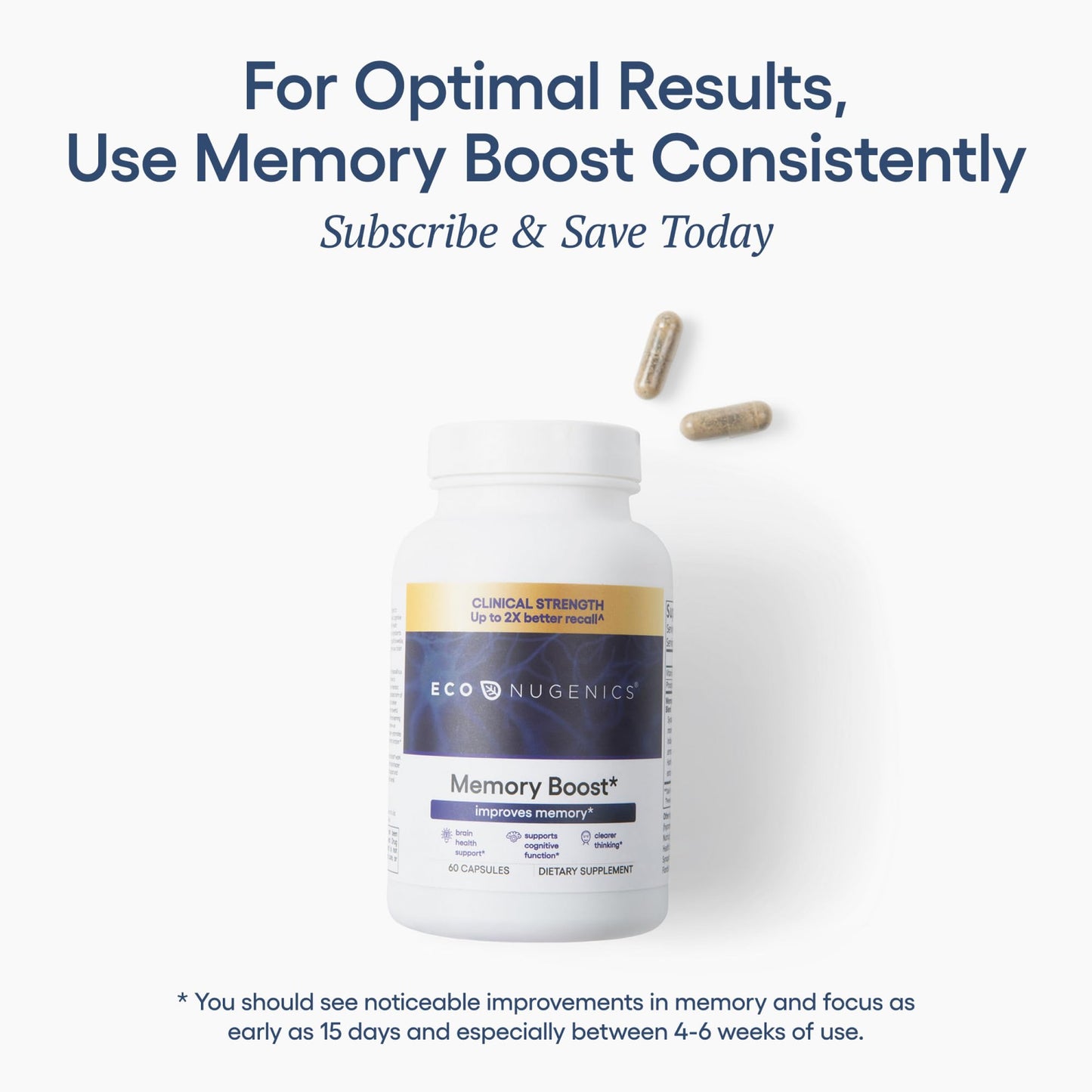 EcoNugenics Memory Boost Supplement – Clinically Studied Ingredients to Support Brain Focus & Health – Nootropic Formula with Bacopa Monnieri, Boswellia Serrata & Ginkgo Biloba Extract – 60 Capsules EcoNugenicsBuy Supplements Australia