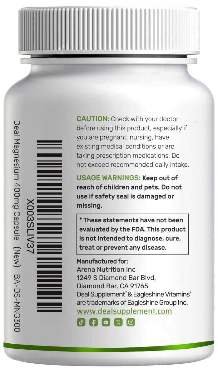 Magnesium Glycinate 400mg, 300 Capsules | 100% Chelated for Easy Absorption | Essential Mineral Supplement for Muscle, Sleep, & Heart Health* DEAL SUPPLEMENTBuy Supplements Australia