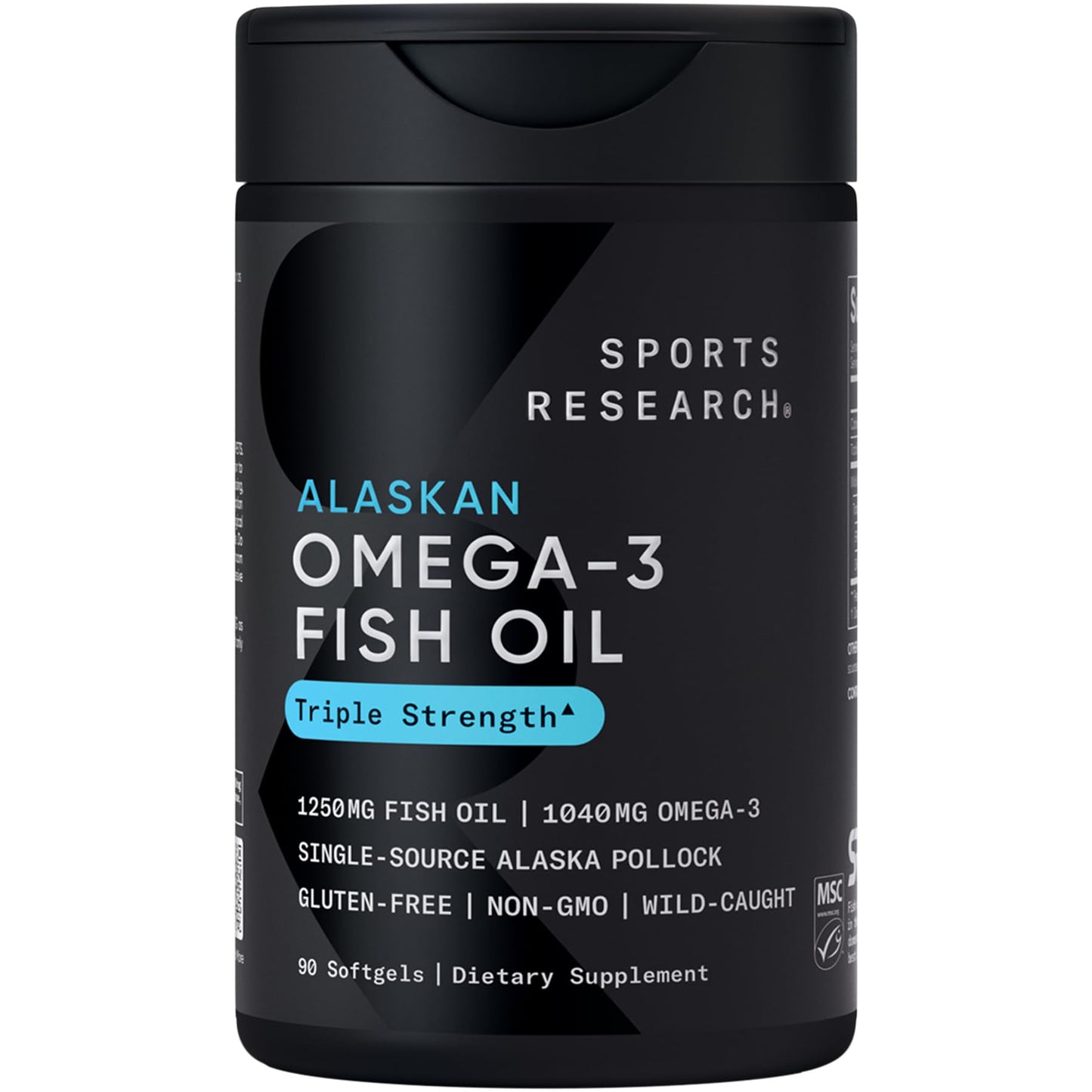 Sports Research® Omega-3 Fish Oil 1250 - Triple Strength Fish Oil Supplement from Wild Alaska Pollock - MSC Certified Sustainable · Non-GMO · Soy Free - 90 Softgel Capsules Sports ResearchBuy Supplements Australia