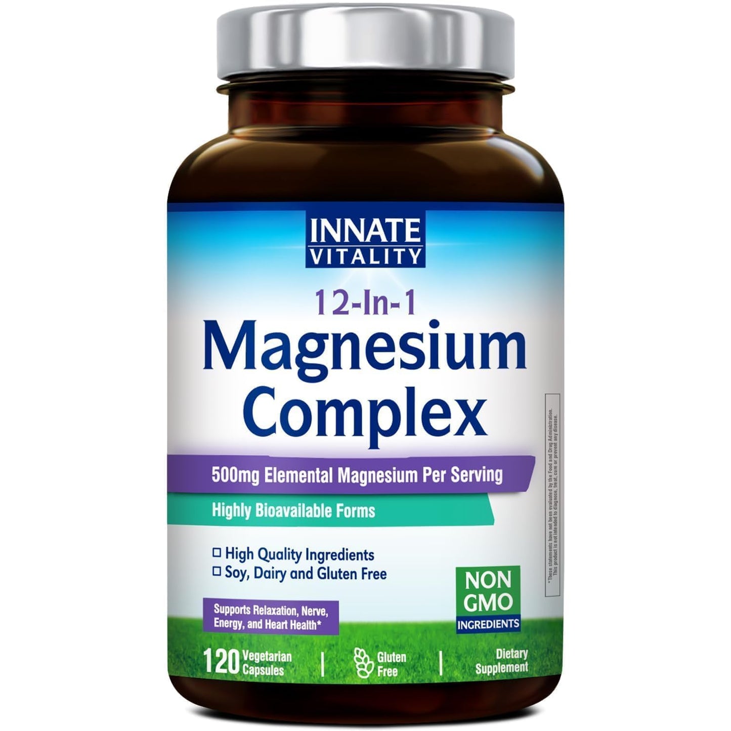 Innate Vitality 12-In-1 Magnesium Complex supplement bottle on a white background