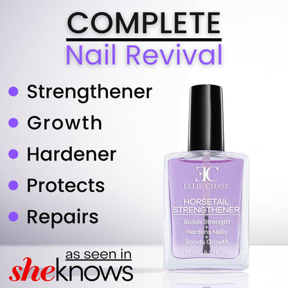 Ellie Chase Horsetail Nail Strengthener, Growth, Hardener, Repair Treatment Polish 0.5 OZ/Help Splits, Breaks, Thin, Weak