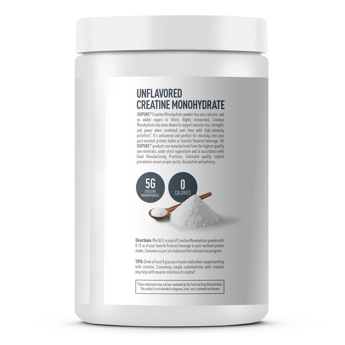 Isopure 100% Pure Creatine Monohydrate Powder, Sugar Free, Unflavored, 5g Creatine Monohydrate Per Serving, 1.1 Lbs,