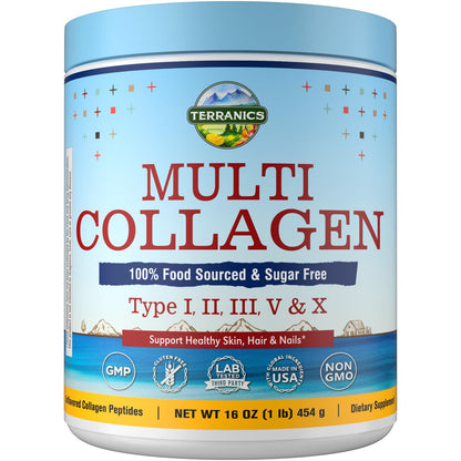 Terranics Multi Collagen Peptides Powder, Type I II III V X Hydrolyzed Collagen for Women+Men, Collagen Supplements, Fast Dissolve