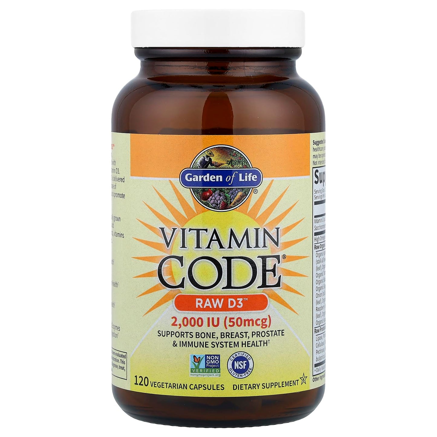 Garden of Life Vitamin D, Vitamin Code Raw D3, Vitamin D 2,000 IU, Raw Whole Food D3 Supplements with Chlorella, Fruit, Veggies & Probiotics