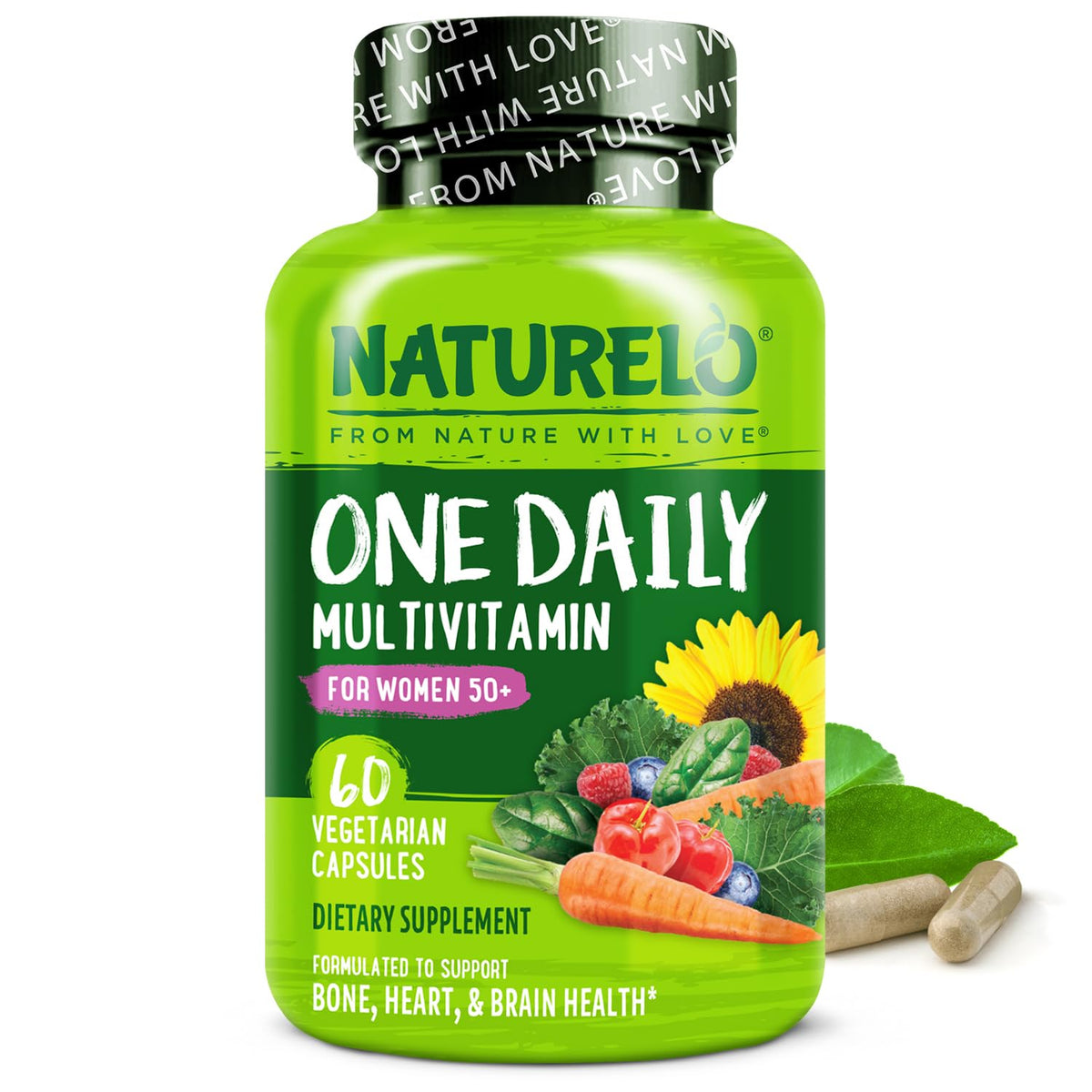 NATURELO One Daily Multivitamin for Women 50+ (Iron Free) - Menopause Support for Women Over 50 - Whole Food Supplement