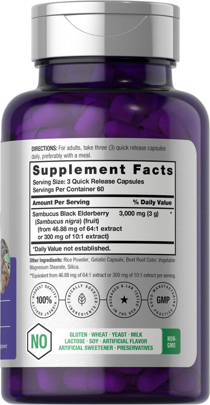 Horbäach Black Elderberry | 180 Count | Non-GMO, Gluten Free | Sambucus Extract Supplement