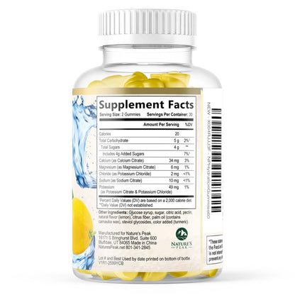 Hydration Electrolyte Gummies - Daily Liquid Replenisher Gummy - Electrolyte Multiplier with Minerals, Potassium & Real Salt - Vegan, Non-GMO - Tasty Lemon Flavor Hydration Electrolytes - 60 Gummies