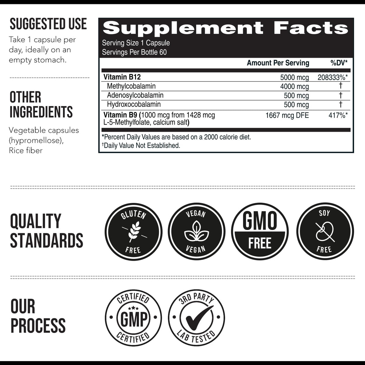 BioActive Vitamin B12 - 5000 mcg, Contains 3 BioActive Forms B12 Plus Methylfolate Cofactor - Methyl B12, Adenosyl B12 & Hydroxy B12 | Supports Energy