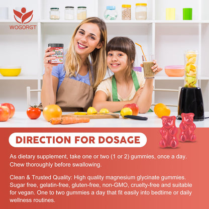 Magnesium Glycinate Gummies for Kids & Adults - Relaxation & Cognition Support - 400/200mg Magnesium Supplement with L-Theanine, Chamomile, B6, D3 & K2 - Vegan, Sugar Free, Strawberry Flavor, 60 Ct WOGORGTBuy Supplements Australia