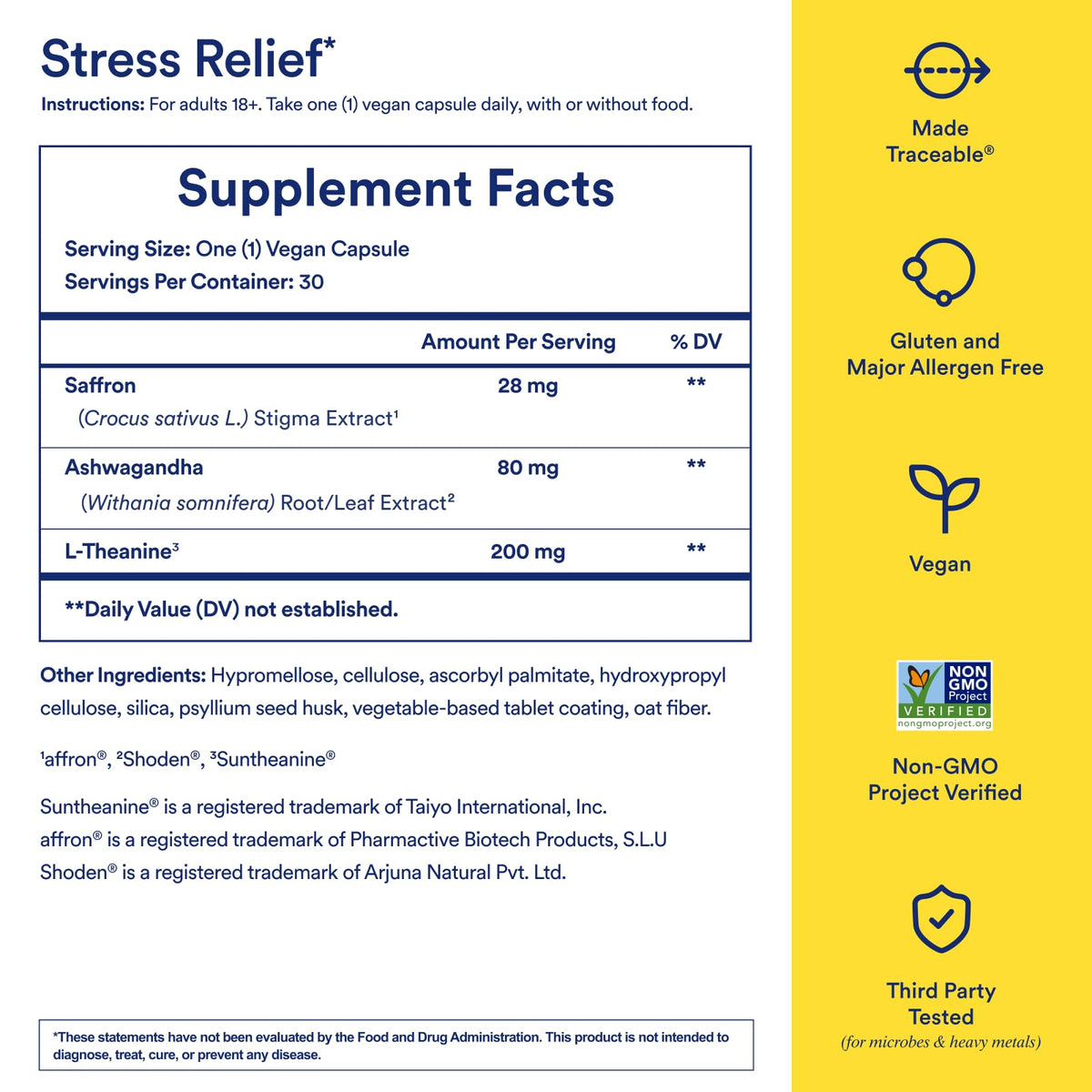 Ritual Stress Relief Supplement - Ashwagandha, L-Theanine, & Saffron - Helps Reduce Stress, Manage Cortisol, Promotes Calm, Relaxation* - All Day Support* - Vegan - Citrus - 30 Capsules - 30 Servings Ritual buy supplements Au