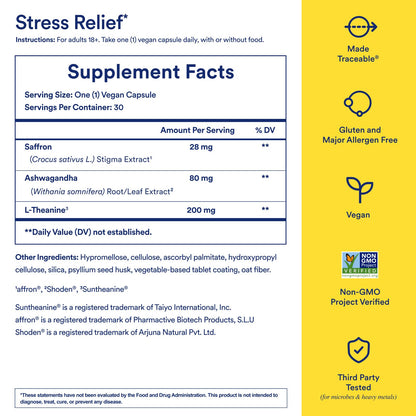 Ritual Stress Relief Supplement - Ashwagandha, L-Theanine, & Saffron - Helps Reduce Stress, Manage Cortisol, Promotes Calm, Relaxation* - All Day Support* - Vegan - Citrus - 30 Capsules - 30 Servings Ritual buy supplements Au