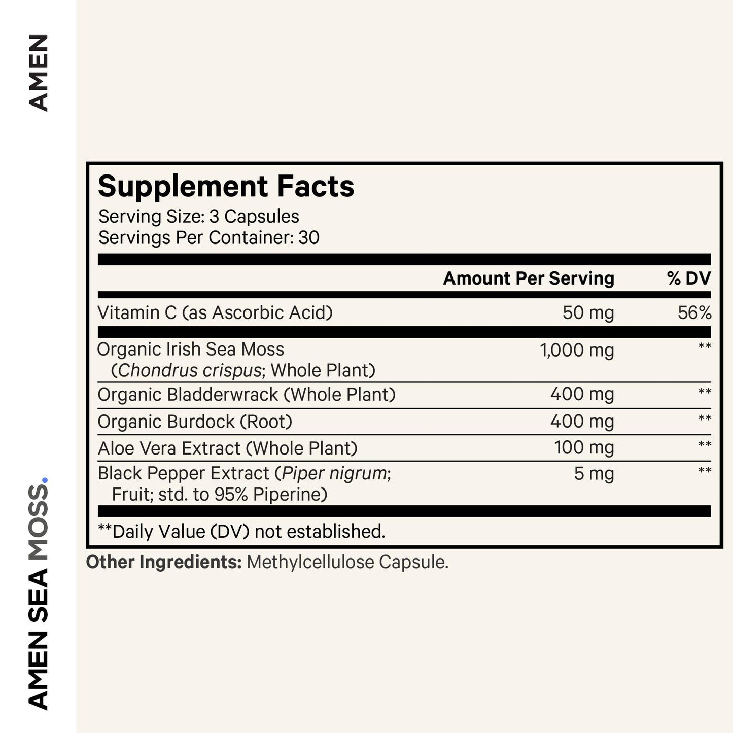 Amen Sea Moss Supplement - 1000mg Organic Irish Sea Moss, Bladderwrack, Burdock - Vitamin C, Aloe Vera, Black Pepper - Seaweed Superfood, Vitamins, Minerals, and Antioxidants - Non-GMO - 90 Capsules Amen buy supplements Au