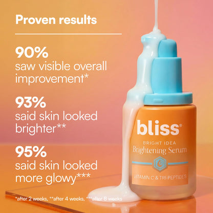 Bliss Vitamin C + Tri-Peptide Face Serum – Stabilized Vitamin C with Collagen-Boosting Peptide – Brightening Serum for Dark Spots, Fine Lines & Firmness – Hyaluronic Acid, Green Tea – 1 fl oz