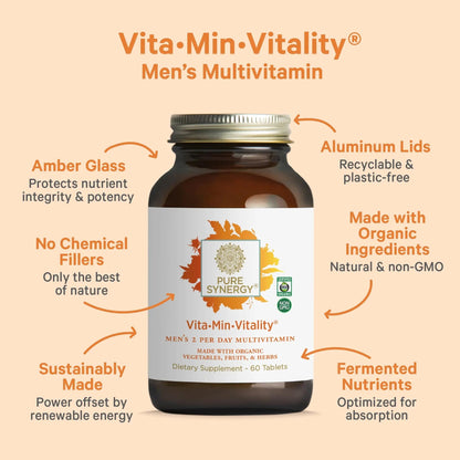 PURE SYNERGY Vita·Min·Vitality | Natural Multivitamin for Men | Men’s Daily Multivitamin Made with Organic Whole Foods | PURE SYNERGY