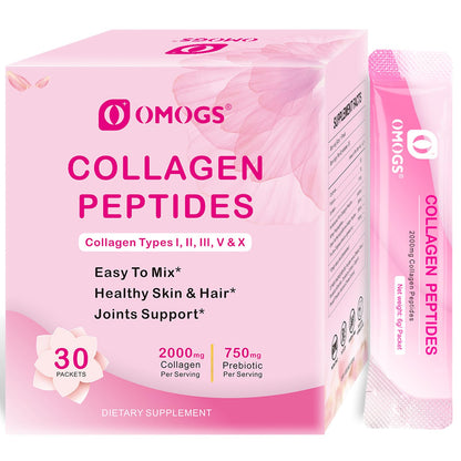 OMOGS Collagen Peptides Powder, with Prebiotics & Cranberry Extract -Hydrolyzed Collagen Peptides Support Hair, Skin, Nail, Bone & Digestive Health