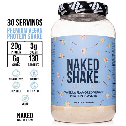 NAKED Shake - Vanilla Protein Powder - Plant Based Protein Shake with Mct Oil, NSF Certified, Gluten-Free, Soy-Free, No Gmos Or Artificial Sweeteners - 30 Servings