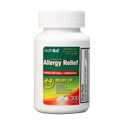 HealthA2Z® Allergy Relief, Cetirizine 10mg, Dye Free, All Day Allergy Relief, Indoor & Outdoor, Relief from Itchy Throat, Sneezing, Runny Noses, 300 Count (Pack of 1), HealthA2Z buy supplements Au
