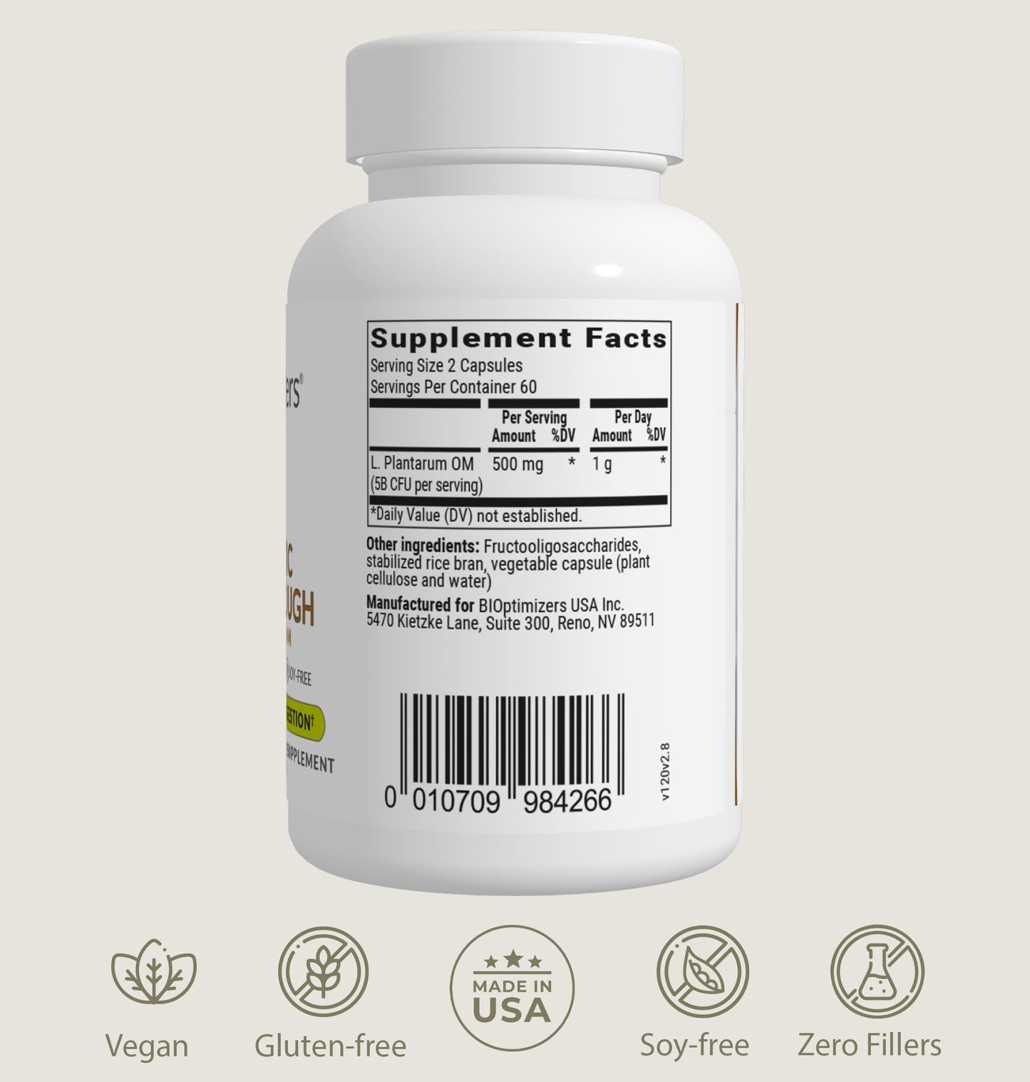 BIOptimizers Probiotic Breakthrough – Lactobacillus Plantarum OM Probiotics & Prebiotics Health Supplement for Gut, Digestive & Immune Support Probiotics