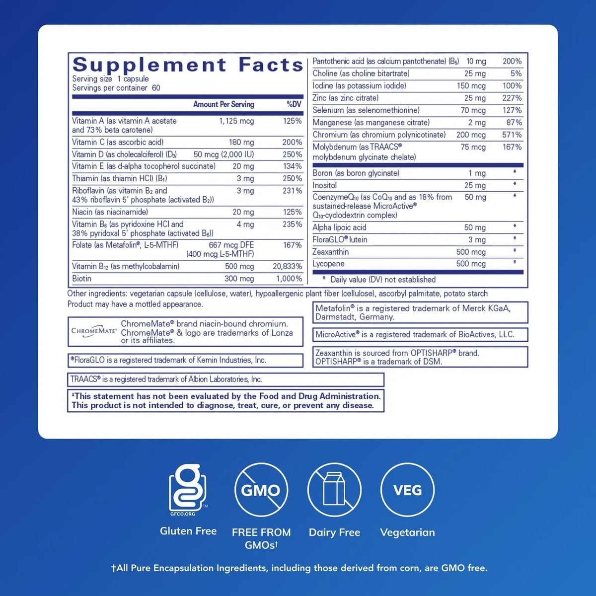 Pure Encapsulations O.N.E. Multivitamin - Once Daily Multivitamin with Antioxidant Complex Metafolin, CoQ10 Pure Encapsulations