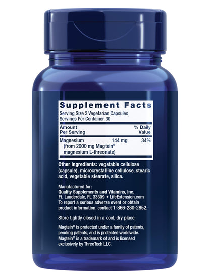 Life Extension Neuro-Mag Magnesium L-Threonate, Memory Health, Quick Thinking, Cognitive Health Support, Vegetarian, Non-GMO, 90 Vegetarian Capsules (144 mg from 2000 mg Magtein magnesium L-threonate Life ExtensionBuy Supplements Australia