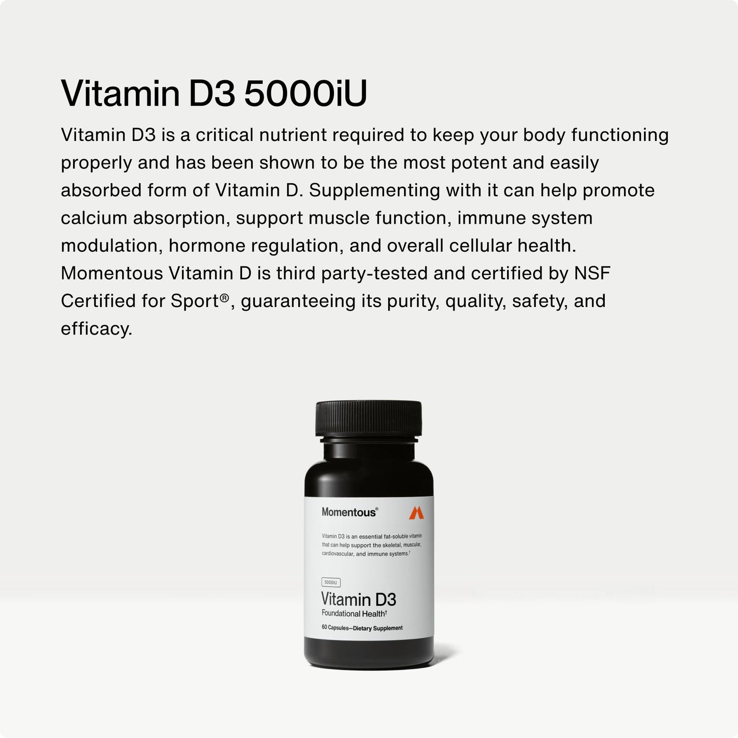 Momentous Vitamin D3 Supplement - 5,000 IU Capsules for Foundational Health Support - NSF Certified for Sport - Gluten Free - 60 Servings Momentous buy supplements Au