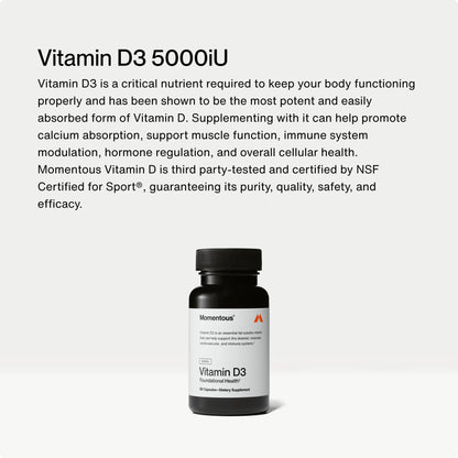 Momentous Vitamin D3 Supplement - 5,000 IU Capsules for Foundational Health Support - NSF Certified for Sport - Gluten Free - 60 Servings Momentous buy supplements Au