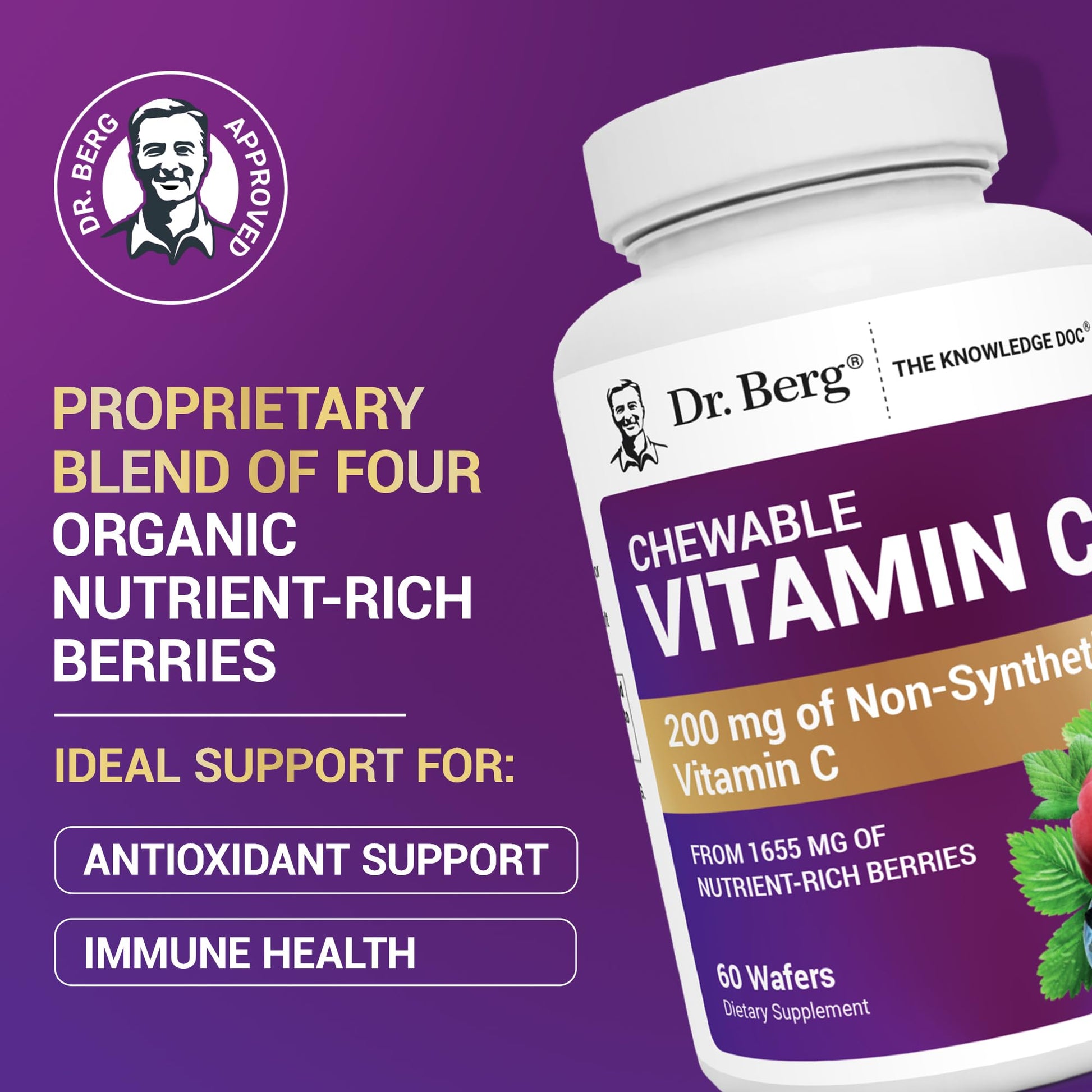 Dr. Berg Chewable Vitamin C Complex - Made with Organic, Non-GMO Berries - 60 Delicious Wafers Dr. Berg NutritionalsBuy Supplements Australia