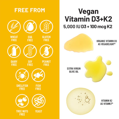 NatureWise Vegan Vitamin D3 + K2 - Natural D3 5000IU + Natural Vitamin K2 100mcg - Bone Support - High Absorption