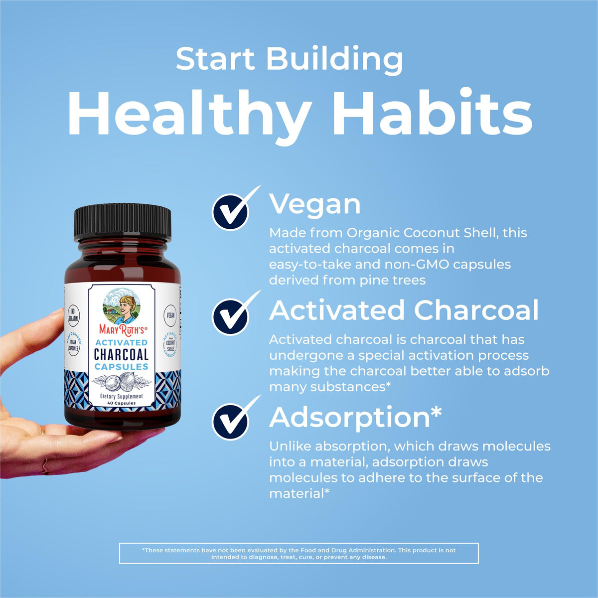 MARYRUTH'S Organics Activated Charcoal Capsules | Substance Adsorption | Derived from Coconut Shells | Vegan Capsules from Pine Trees